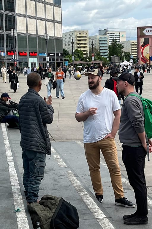 Ministering in the streets and sharing the Gospel.